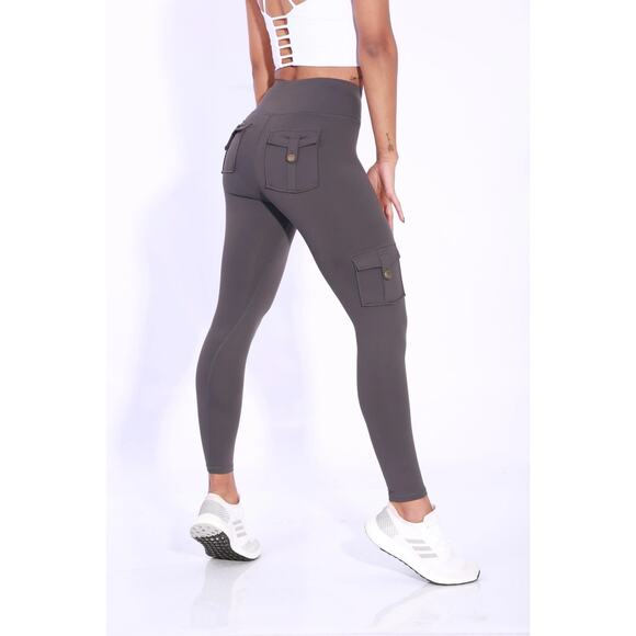 GNT Gray Cargo Pocket Fitness Leggings size small full length workout pants - Picture 5 of 6